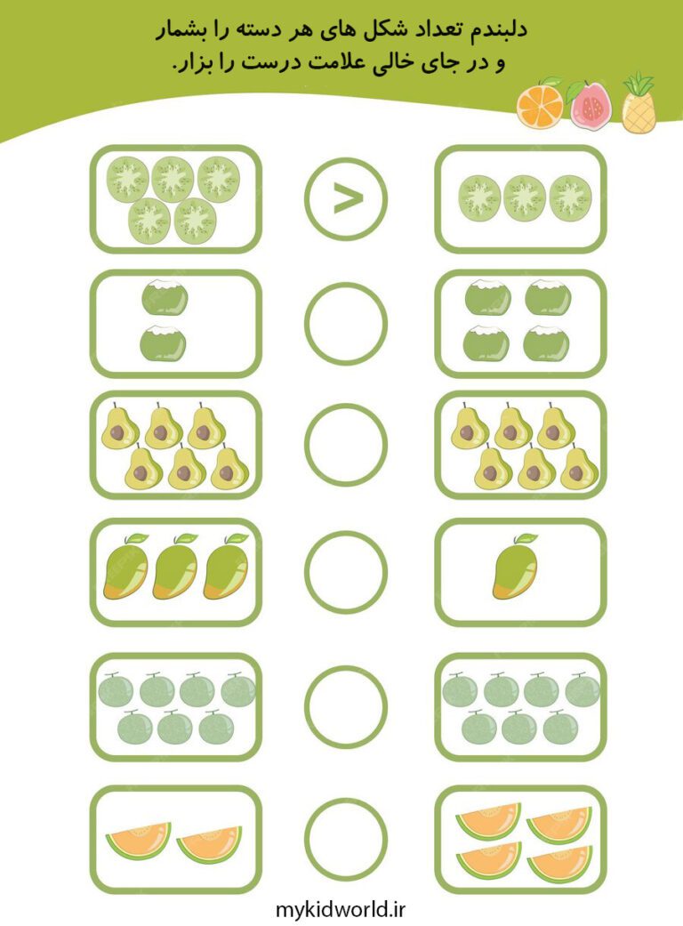 کاربرگ علامت های کمتر، بیشتر و مساوی ۴