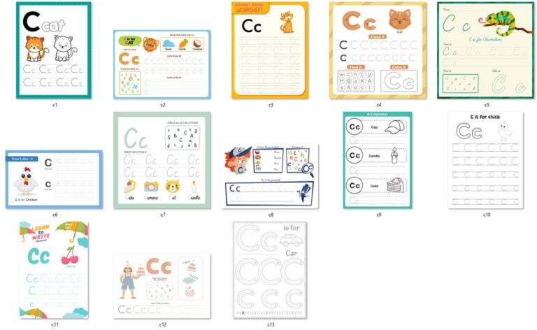کاربرگ های الفبای انگلیسی حرف Cc