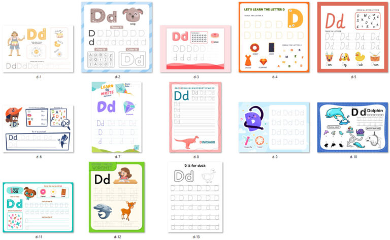 کاربرگ های الفبای انگلیسی حرف Dd