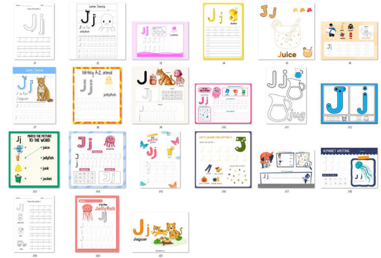 کاربرگ های الفبای انگلیسی حرف Jj