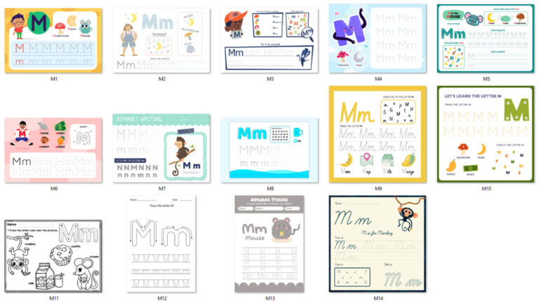 کاربرگ های الفبای انگلیسی حرف Mm